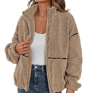 Veste Sherpa en fausse fourrure pour femme, manteau bomber en peluche à fermeture éclair, coupe ample, vêtements d'extérieur décontractés pour l'automne et l'hiver - Product Image 2