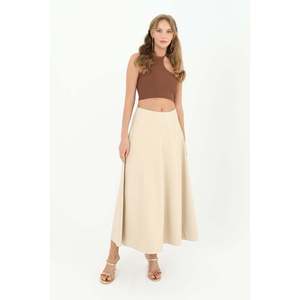 Jupe midi évasée élégante à empiècements Puane pour femme - Jupe beige confortable pour un usage quotidien et des combinaisons stylées - Product Image 3