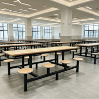 Table de cantine intégrée robuste 8 places avec plateau en bois et tabourets intégrés pour usage scolaire (vente en gros)