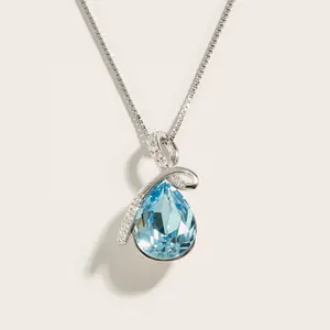 Женское синее ожерелье с кристаллами, 925 в форме капли