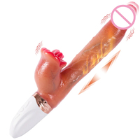 TMM Flüssigsilikon Heizbarer Teleskop-Stoßdildo mit Zungenleck-Vibrator, G-Punkt- und Klitoris-Dualstimulator, Erwachsenenspielzeug für Frauen