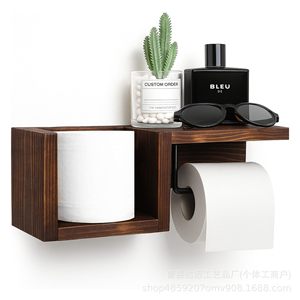 Wooden Wall Mounted Toilet <b>Paper</b> Holder With Shelves Farmhouse Bathroom Storage Rack Rectangular Wood Grain <b>Color</b> - Product Image 2