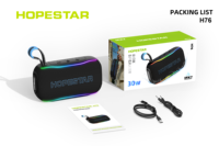 Enceinte portable mini Hopestar H76 30W BT5.3, étanche IPX6, lumière RGB, TWS, commande vocale IA, avec cordon, pour extérieur et voyage, 4 modes, haut-parleur puissant