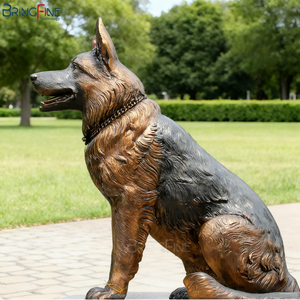 Tuindecoratie Antiek Messing Dierenambacht Levensgrote Zittende Kunst Gegoten Metalen Koperen Hond Sculptuur Bronzen Duitse Herder Standbeeld - Product Image 2