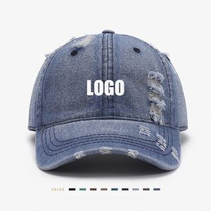 Gorra de Béisbol de Mezclilla Lavada, Estilo Retro, con Logotipo Bordado Personalizado, 6 Paneles, Color Azul y Negro, para Hombre - Product Image 1