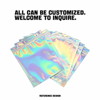 Sacs refermables holographiques transparents sur une face, imprimés sur mesure, thermoscellables, anti-odeur, pour emballage cosmétique, vente en gros