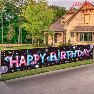 Schwarzes Buntes Happy <span class=keywords><strong>Birthday</strong></span> Banner Hintergrund-Schild für Jungen Mädchen Babys Kinder Innen- und Außenbereich Partydekoration - Product Image 3