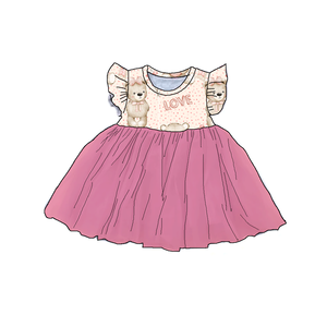 Abito Lungo per Neonata in Morbido Tessuto Traspirante Effetto Seta con <span class=keywords><strong>Motivi</strong></span> a Cuore Personalizzati, Maniche Corte e Design con Fiocco - Product Image 1