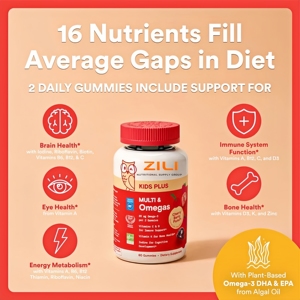 Gomitas Multivitamínicas para Niños de Marca Privada con Omega 3 DHA EPA Vitamina D3 C B12 B6 A K Zinc, Sin Gluten, Sabor Cereza y Bayas, 60 Unidades, Suministro para <span class=keywords><strong>30</strong></span> Días - Product Image 2