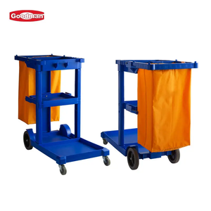 Chariot <span class=keywords><strong>de</strong></span> <span class=keywords><strong>service</strong></span> léger en plastique PP pour services d'entretien, 4 roues pivotantes, serrure <span class=keywords><strong>de</strong></span> porte, capacité 100 kg, noir, Goodman, hôtel, centre commercial, bureau - Product Image 6