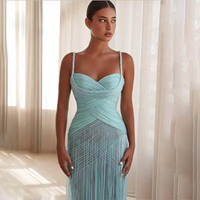 Robe de soirée de luxe Serene Hill LA73833 Tiffany à col cœur plissé avec franges et pompons, ornée de perles faites à la main, idéale pour les bals et les fêtes