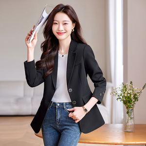 Women's Blazer Slim Fit Solid Color Anti-Wrinkle Wool Blend Spring Autumn Professional Casual Jacket HJ8881 - Product Image 1