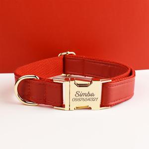 Ensemble collier et laisse pour chien en cuir PU rouge avec sac de rangement, design solide, boucle en métal gravée, facile à nettoyer, pour mariage, chiot - Product Image 4