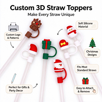 Protège-pailles en silicone 3D personnalisés pour Noël, réutilisables, avec motif logo DIY, accessoires pour boissons