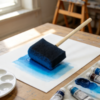 Pinceau à peinture en mousse avec manche en bois léger de 4 pouces