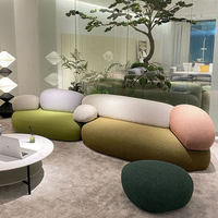 Ensemble de canapés en bois massif en forme de galet, design modulable sans éponge pour salon/hall, espace de repos de magasin de vêtements, réception