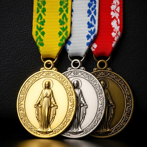 <span class=keywords><strong>Medalla</strong></span> de Metal Personalizada de la Virgen María con Relieve 3D, Borde Ornamentado, Premio Religioso con Cordón con Patrón Exclusivo - Product Image 1