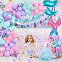 Amandir 138 pièces Décorations de fête d'anniversaire sirène Version brillante Kit d'arche de guirlande de ballons en latex en forme de poisson Bannière et décoration de gâteau