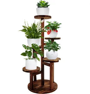 Suporte de planta, 5 camadas alta prateleira de planta para plantas múltiplas, suporte de planta de canto de madeira para sala de estar