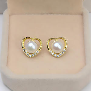 Boucles d'oreilles en argent S925 en forme de cœur avec perle, accessoires de bijoux personnalisés DIY, 5,5-6,5, porte-accessoires vide - Product Image 4