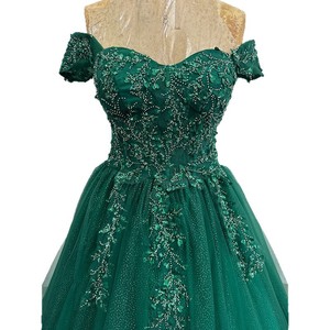 Off Shoulder Emerald Green Ball Gown Empire Waist Floral Print Evening Dress For Women Formal Party Prom Attire - Product Image 5