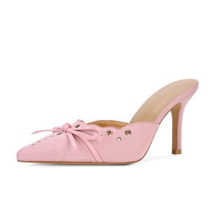 Célèbre marque femmes robe fête mariage arc sans lacet clouté bout pointu talons aiguilles sandales <span class=keywords><strong>Mules</strong></span> - Product Image 2
