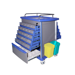 Vente directe d'usine de chariots d'urgence silencieux en ABS pour les salles médicales, avec tiroirs multi-compartiments double face et - Product Image 1