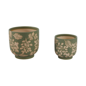 Set di due vasi in gres con motivo a foglie verdi per uso interno ed esterno - Product Image 3