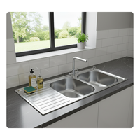 Évier de cuisine double en acier inoxydable Son Ha SUS 304, fait main, station de travail durable, design anti-rouille, finition brossée moderne