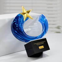 Plaque en verre cristal rond avec logo étoile en métal gravé et impression UV – Élégant trophée pour médailles et plaques