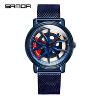 Montre à quartz Sanda à cadran rotatif, design ajouré tridimensionnel, verre minéral renforcé, étanche 30M, en zinc