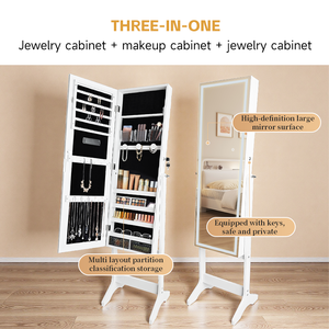 Miroir complet autoportant 360 miroir de rangement rotatif en bois avec boîte à bijoux - Product Image 3