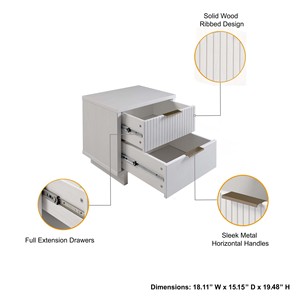 White Nightstand <b>With</b> Two <b>Drawers</b> Modern Bedroom <b>Storage</b> <b>Drawer</b> Unit - Product Image 4