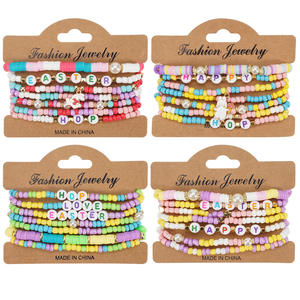 Pulseras de cuentas de Pascua para niños, joyería para fiestas con letras y perlas de imitación, hechas en China. - Product Image 1