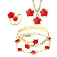 Nueva moda 5 unids/set trébol de cinco hojas coloridos conjuntos de joyería para Mujer Flor pulsera brazalete anillo pendientes collar conjuntos