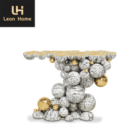 Console moderne de luxe en acier inoxydable blanc et or avec miroir, design italien personnalisé pour entrée