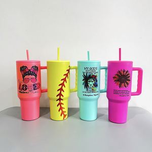 Mug de voyage personnalisé 40 oz, gobelet isotherme vierge en acier inoxydable pour sublimation H3.0 40 oz avec poignée et paille - Product Image 3