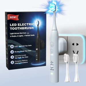 Cepillo de Dientes Sónico LED con Cerdas de Nylon Suaves, Blanqueamiento Dental con Luz Azul, Resistente al Agua IPX7, Recargable, Carga Magnética, Carga en Pared - Product Image 1