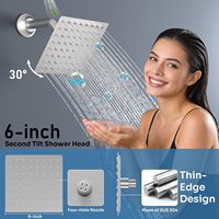 Système de douche thermostatique à double tête Homedec, douchettes murales de 6 po et de plafond de 12 po, inverseur à bouton-poussoir, finition nickel brossé