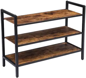 Brown Rustic 3 Tier Stackable Industrial Storage Organizer Shelves Ideal Durable And Easy Assembly Furniture Wood Shoe Rack