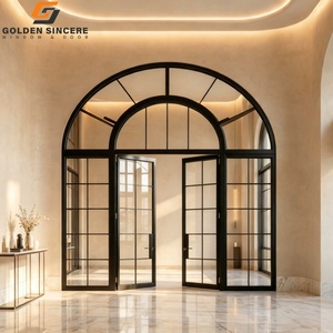 ประตูกระจกบานเฟี้ยมคู่แบบโค้ง โครงอะลูมิเนียมสีดำ GS Luxury Villa พร้อมบานกระจกด้านบน - Product Image 2