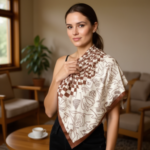 Pañuelo de seda cuadrado Fulare de 70x70 cm con estampado de flores a cuadros, accesorio de moda para mujer - Product Image 2