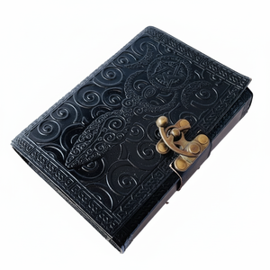 Soleil céleste et lune avec mère en relief à la main Vintage en cuir véritable Journal blanc sort livre d'ombres Grimoire cahier - Product Image 1