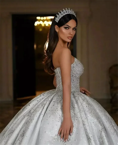 Abito da ballo personalizzato abiti da sposa senza maniche scollo a V con paillettes Appliques diamanti perle volant abiti da sposa <span class=keywords><strong>Vestina</strong></span> De Novia - Product Image 2