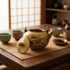 Théière traditionnelle chinoise en laiton avec motif de dragon et couvercle, bouilloire à eau avec poignée en métal - Product Image 4