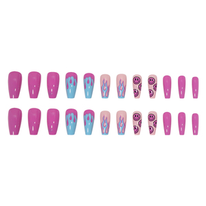 Y-160 French Type Pink smiley Face Blue <strong>Flame</strong> 2024 New <strong>Design</strong> OEM Artificial Press on <strong>Nails</strong> - Product Image 3