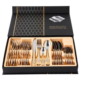 Sang trọng mạ vàng thép không gỉ thiết lập dao kéo Flatware 24 cái thiết lập