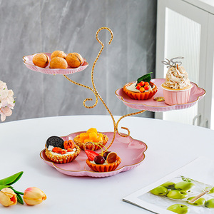 Plateau à fruits en forme de fleur avec cadre doré, plateau à trois niveaux pour décorations de fête - Product Image 3
