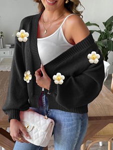 Fábrica Personalizado OEM & ODM Senhora Moda Design Gota Ombro Lanterna Manga Floral Applique Manga Longa Camisola <span class=keywords><strong>Cardigan</strong></span> das Mulheres - Product Image 3