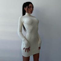 Vêtements de luxe moulants à col haut longs pour femmes pull d'hiver robes longues côtelées pour femmes